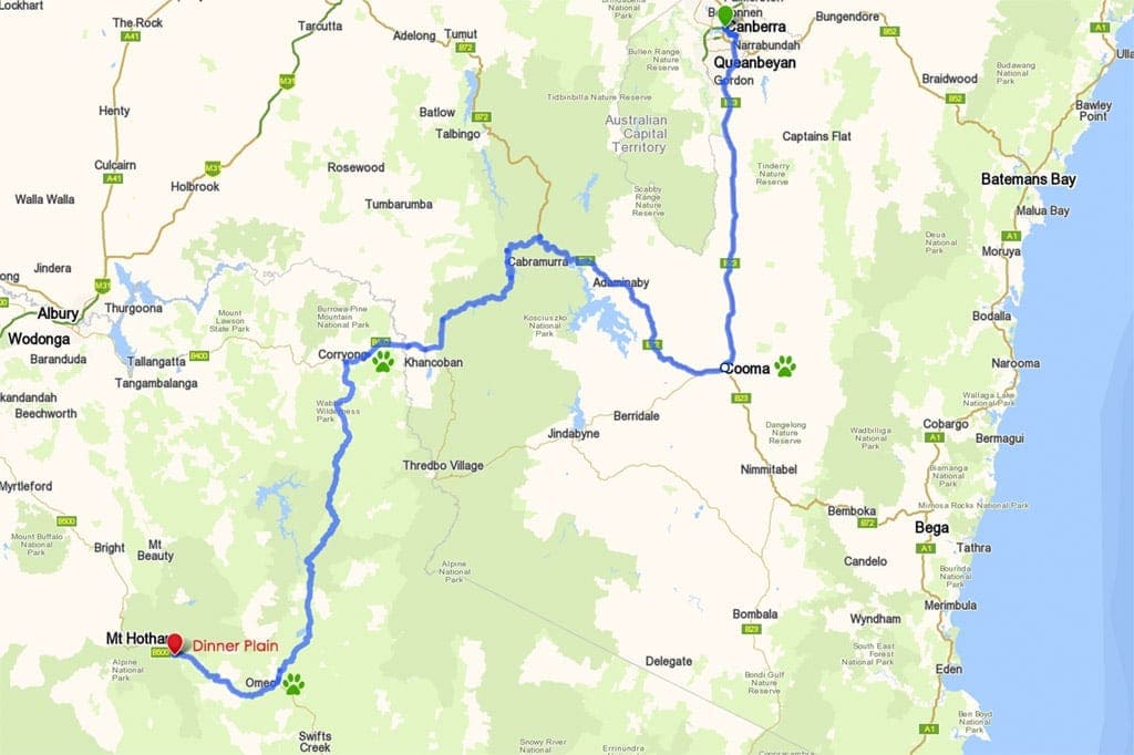 Canberra to Dinner Plain - Alpine Route