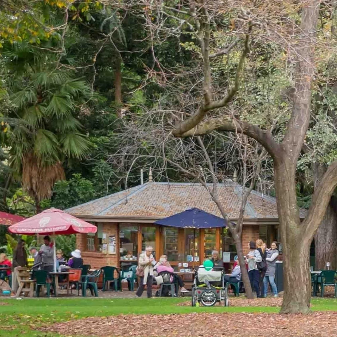 People dining in this pet friendly cafe in Melbourne called Geelong Botanic Gardens Tea House