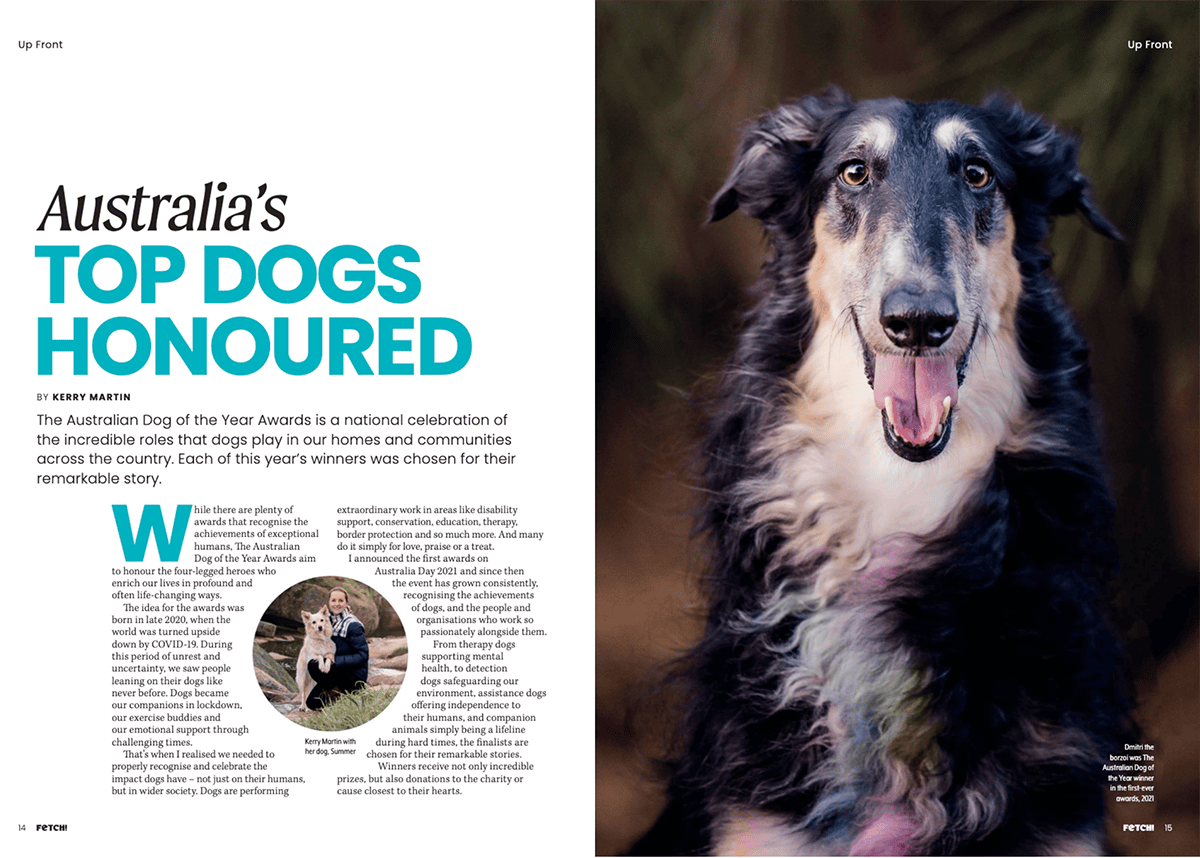 Australian Dog of the Year media feature in Fetch Magazine - Page 1